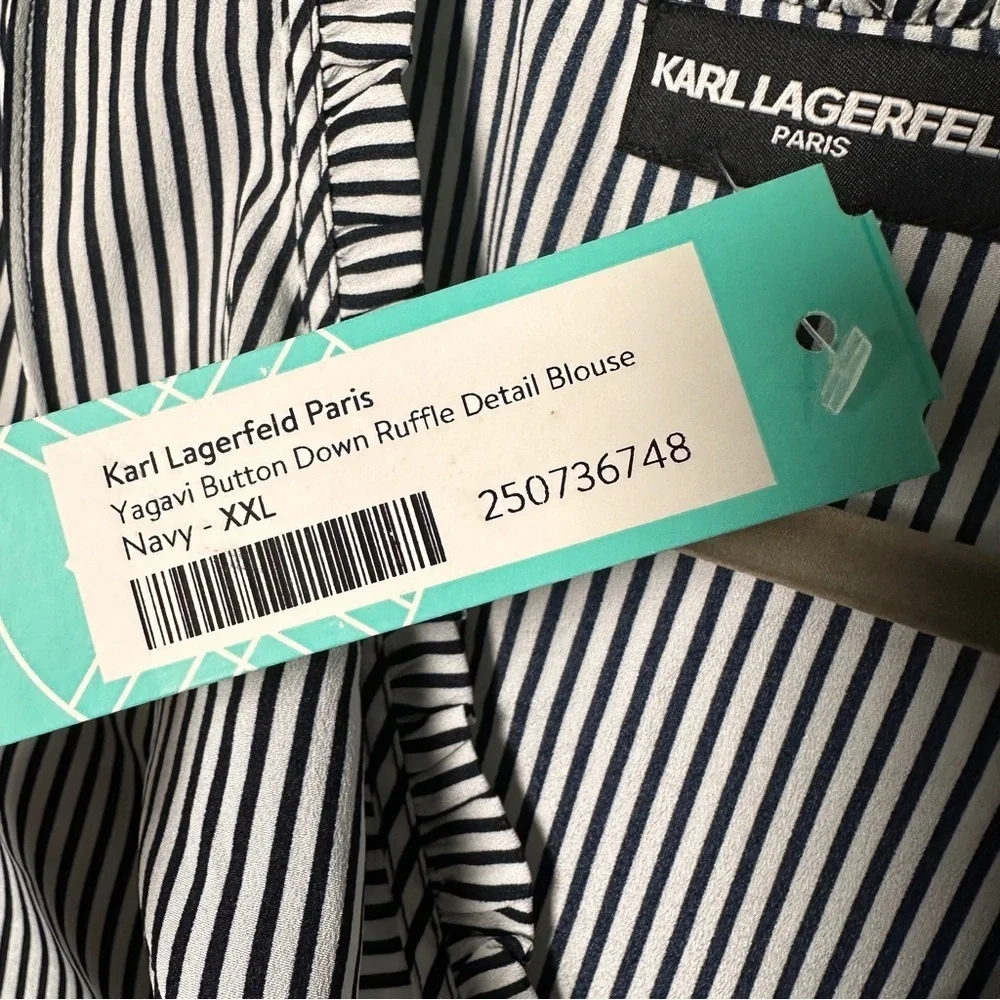 Karl Lagerfeld Women's Black and White Striped Blouse - Picture 8 of 14